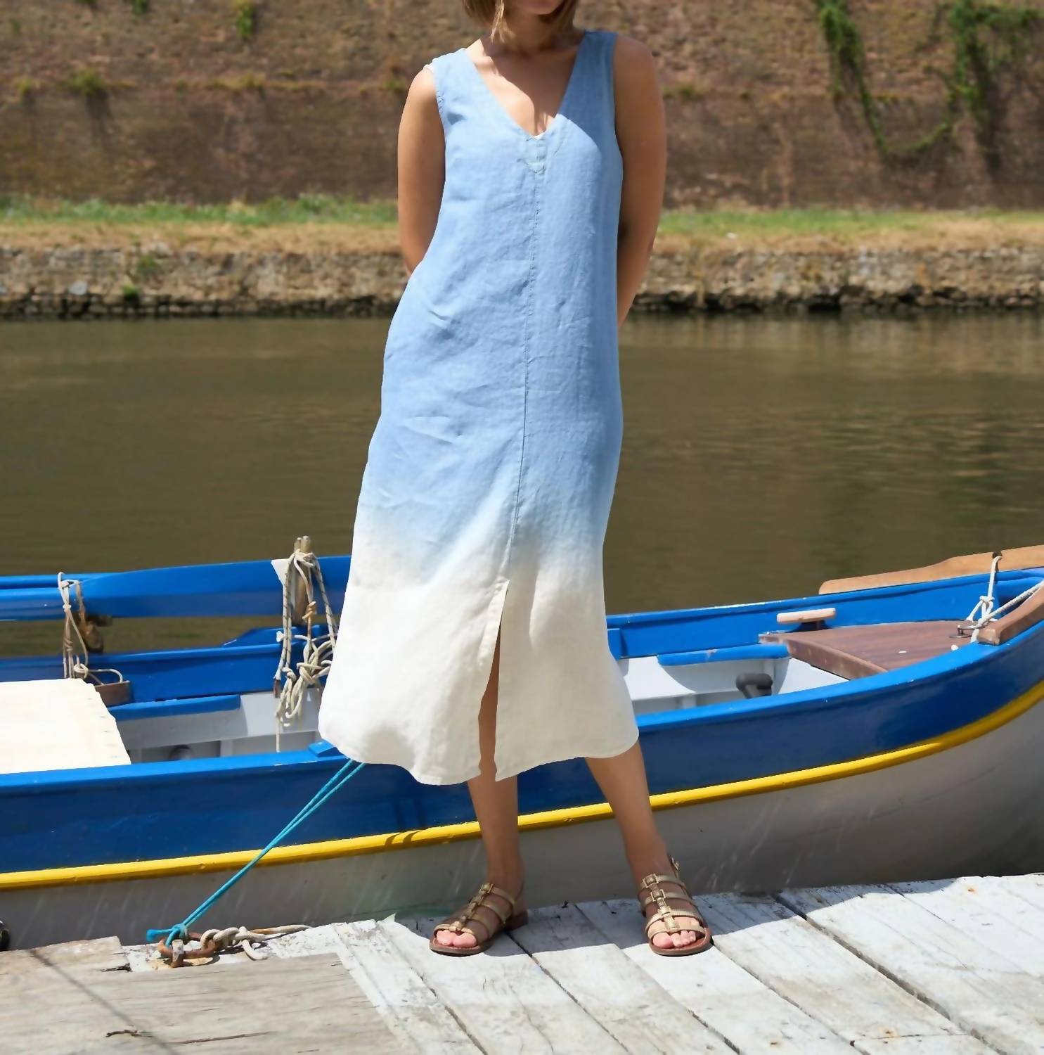 Blueberry - Sleeveless A-line Midi Dress