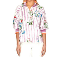 Style USA Printed Half Zip Top in violet multi - women's blouse