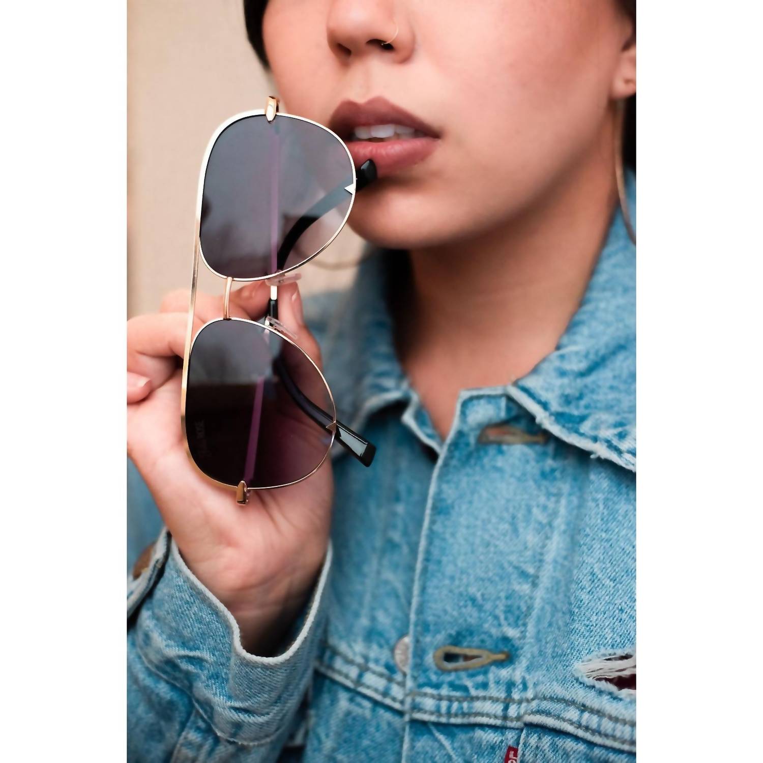 Julia Rose Women's Alex Aviator Sunglasses in gold gray - women's accessory - detail view