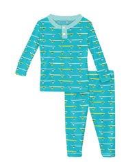 KICKEE Kids Confetti Skateboard Pajama Set in blue - kids' sleepwear