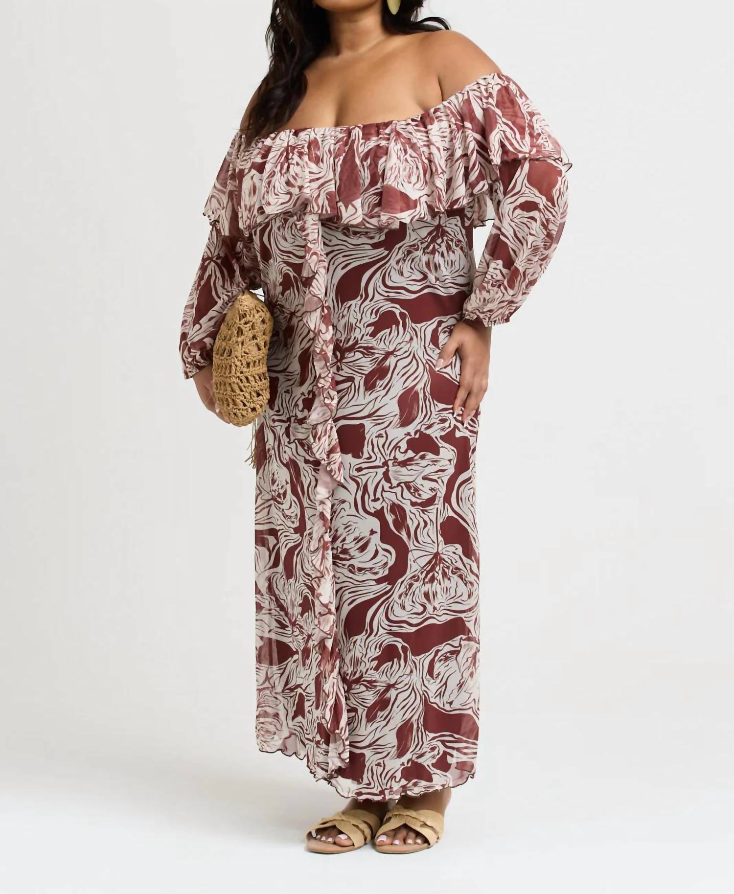 Fashion Szn Curve - Ruffle Bardot Midaxi Dress