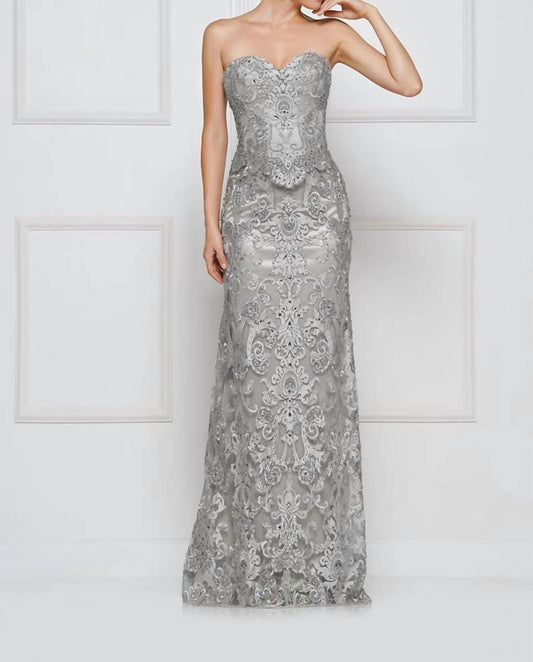 Rina Di Montella - Lace Embroidered Evening Gown With Shawl