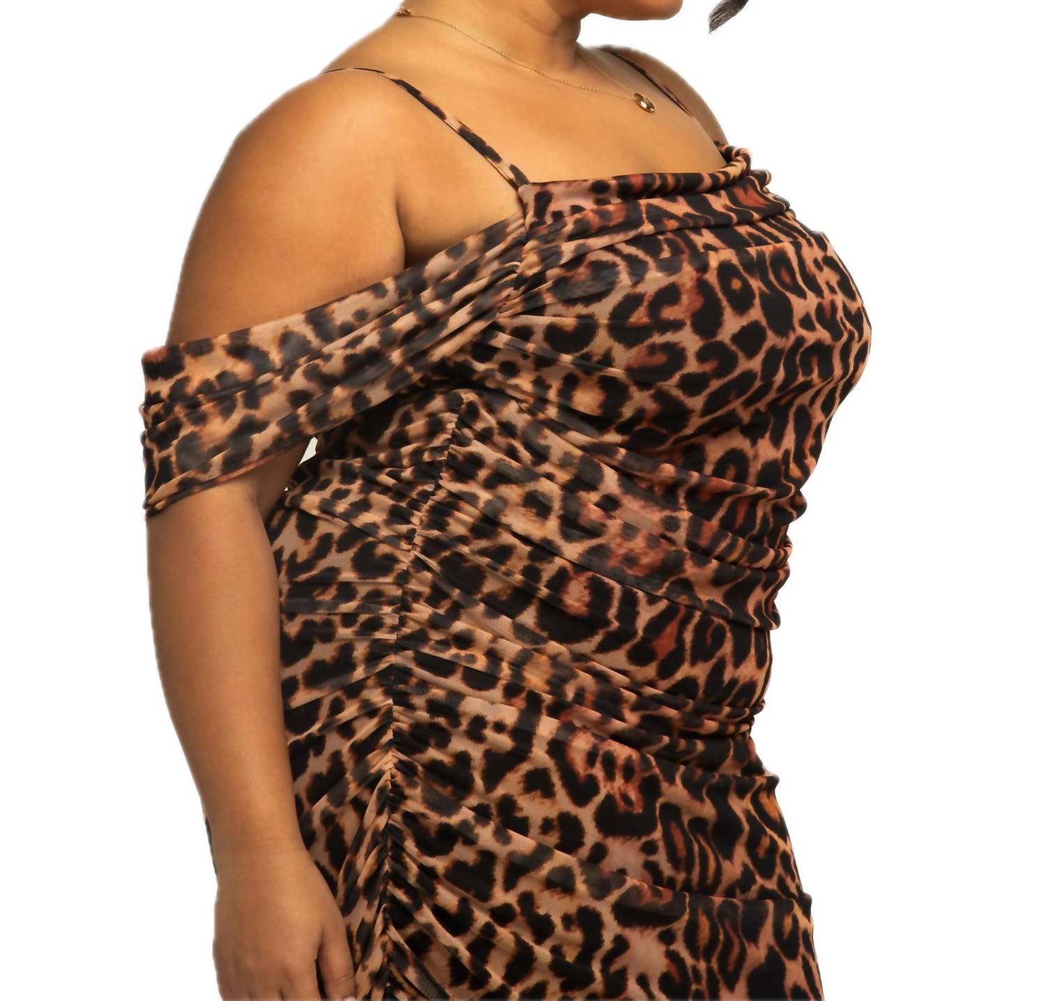 Fashion Szn Curve - Leopard Print Mesh Midi Dress - Plus