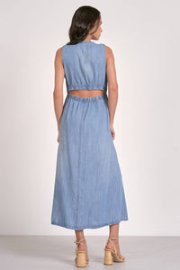 Elan - Midi Sleeveless Cutout Denim Dress
