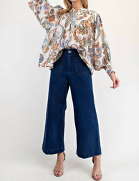 Ee:Some - Paisley Printed Bubble Sleeve Top