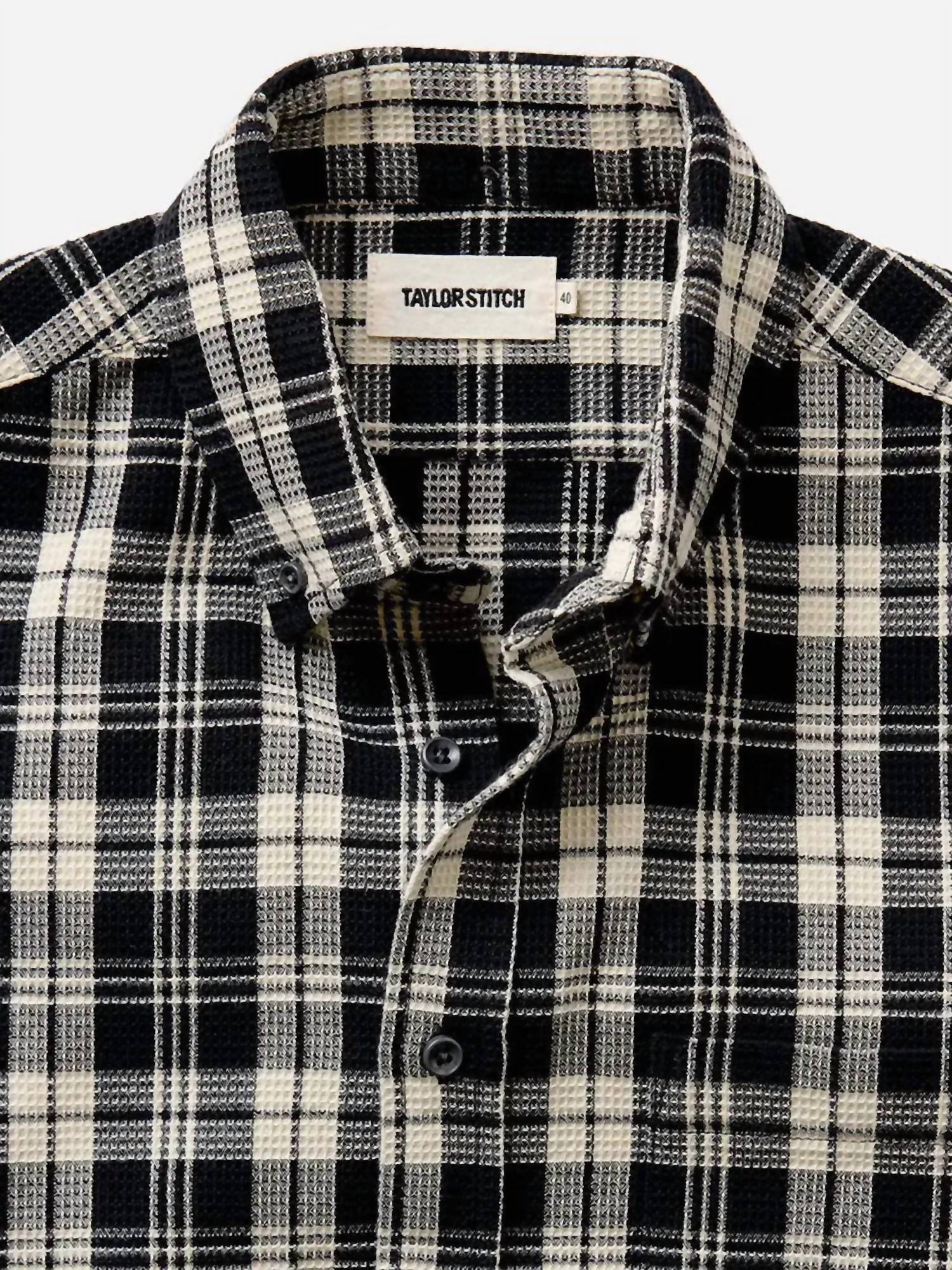 Taylor Stitch Jack Shirt in coal plaid waffle - men's shirt - detail view