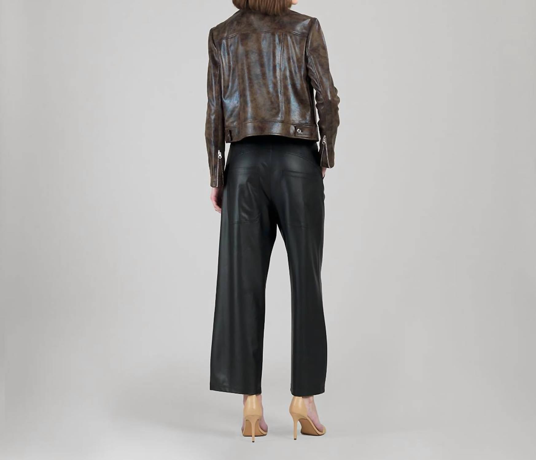 Clara Sunwoo - Vegan Leather Distressed Zip Cuff Moto Waist Jacket