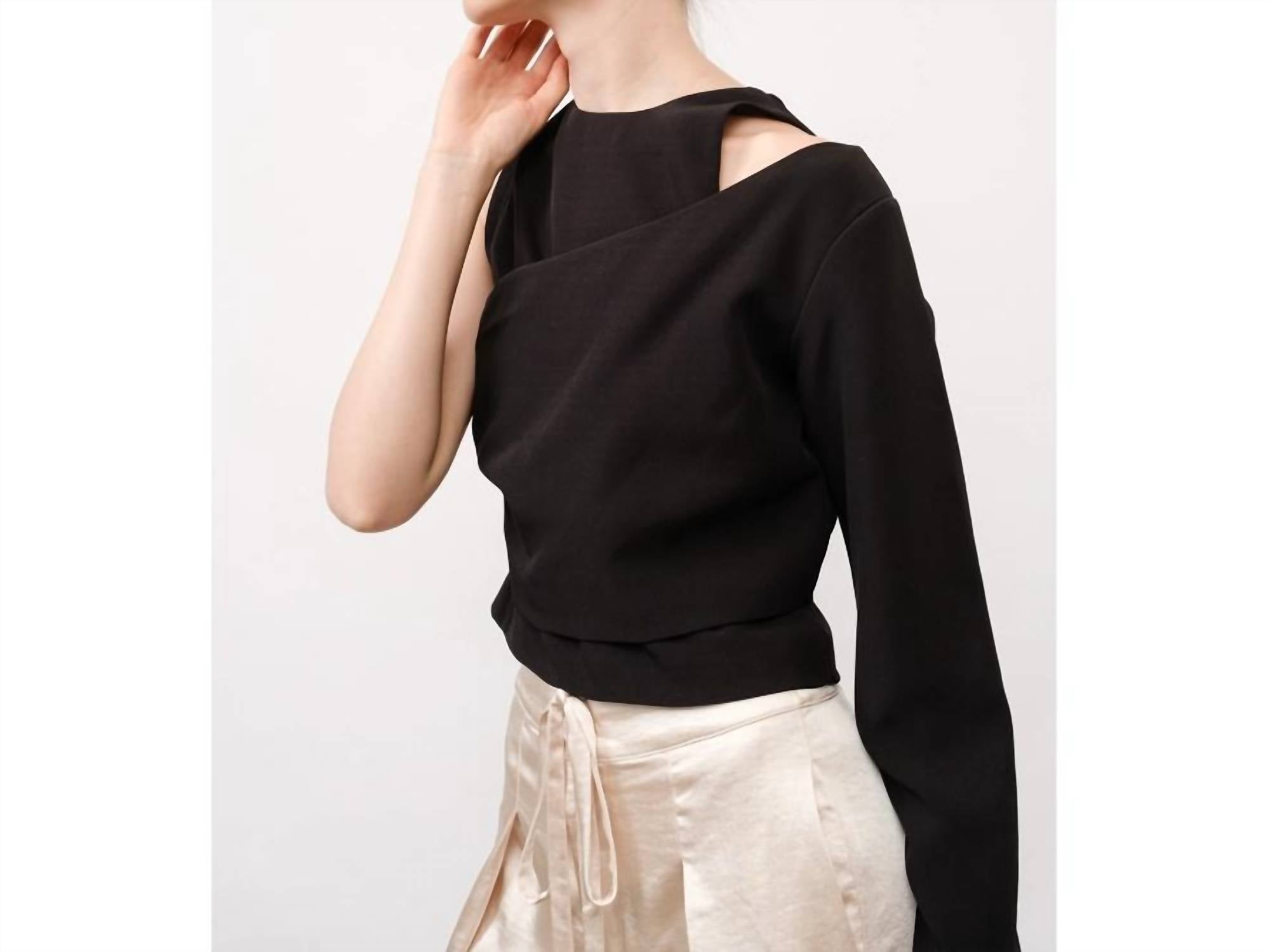 Ina Fashion - Round Neck Asymmetrical Sleeve Cut-out Crop Top