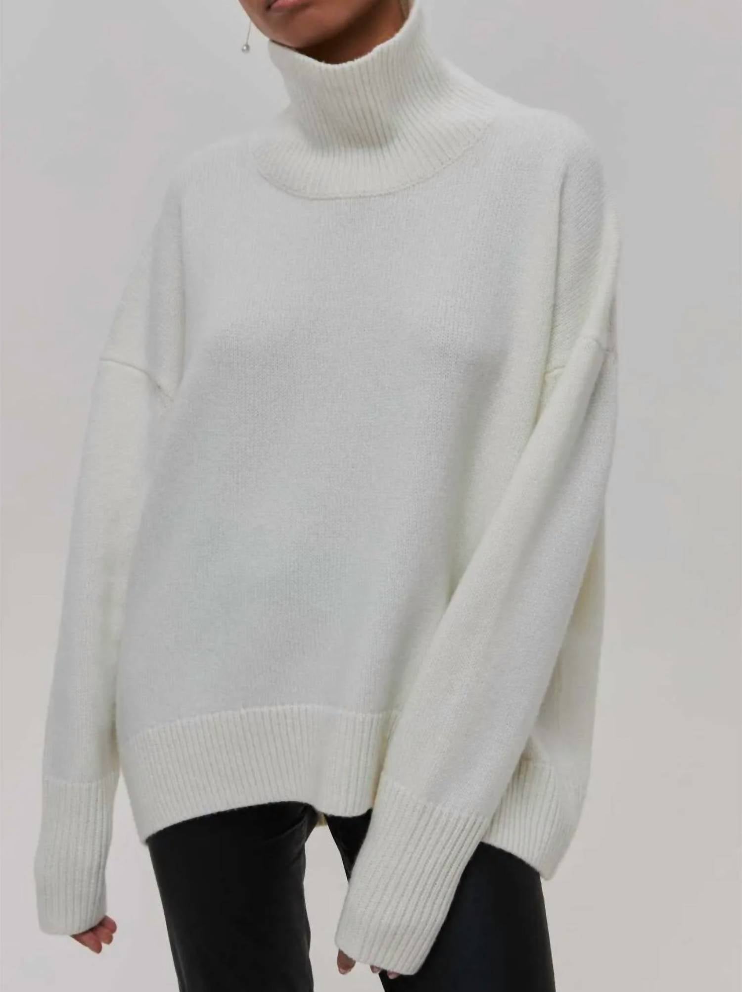 Rosa Clothing Soft Oversized Turtleneck Sweater in white - women's sweater