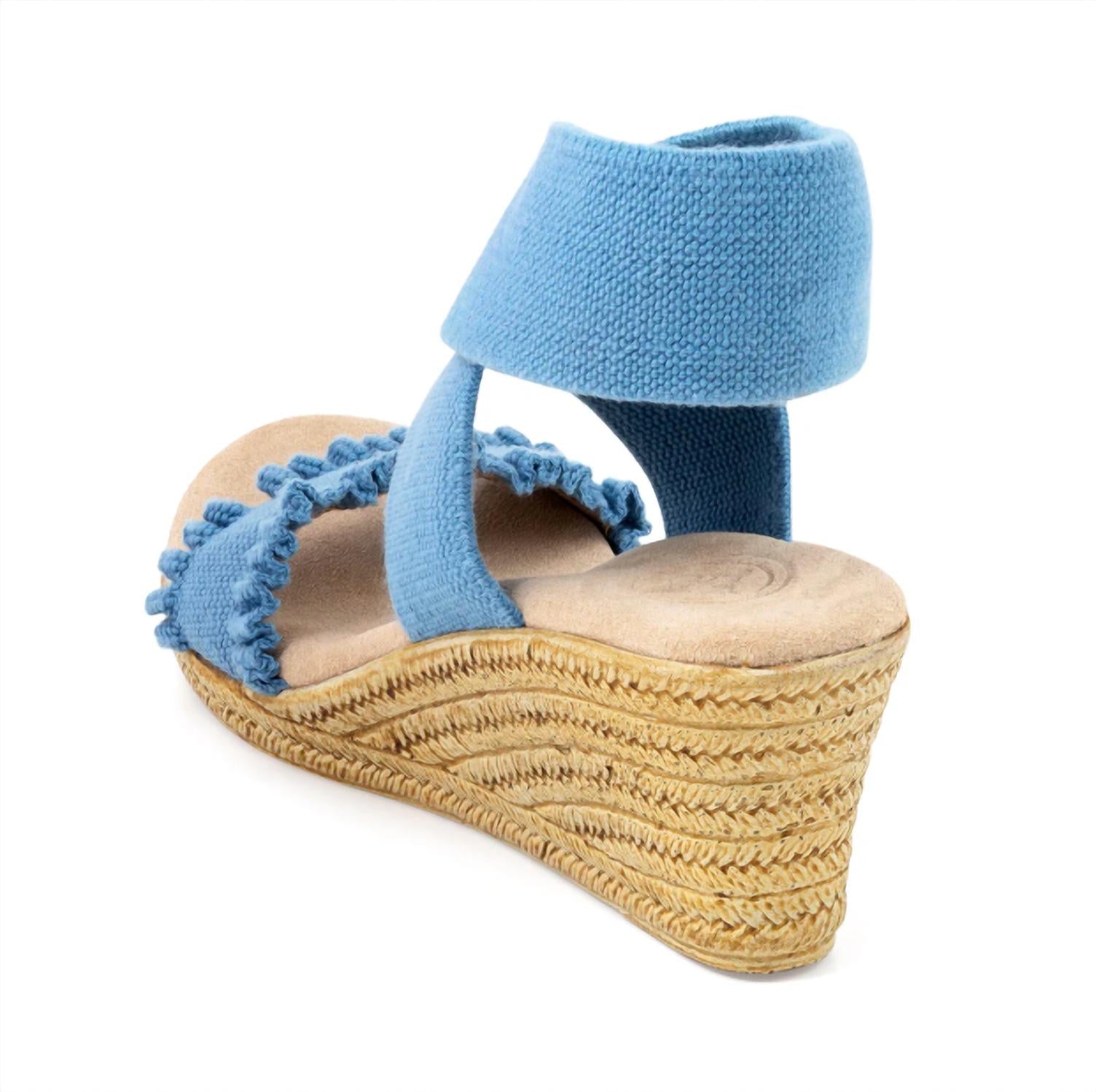 CHARLESTON SHOE CO. Women's Carolina Wedge Sandals in cornflower ruffle - women's shoe - detail view
