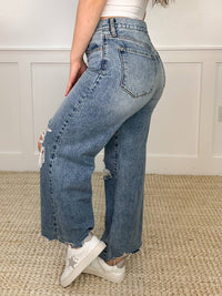 Ampersand Ave - Peyton Distressed High-rise Fray Wide Leg Cropped Jeans
