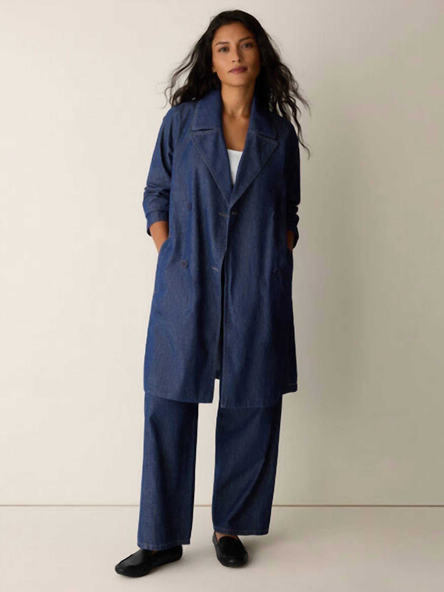Eileen Fisher - Double Breasted Denim Trench Coat