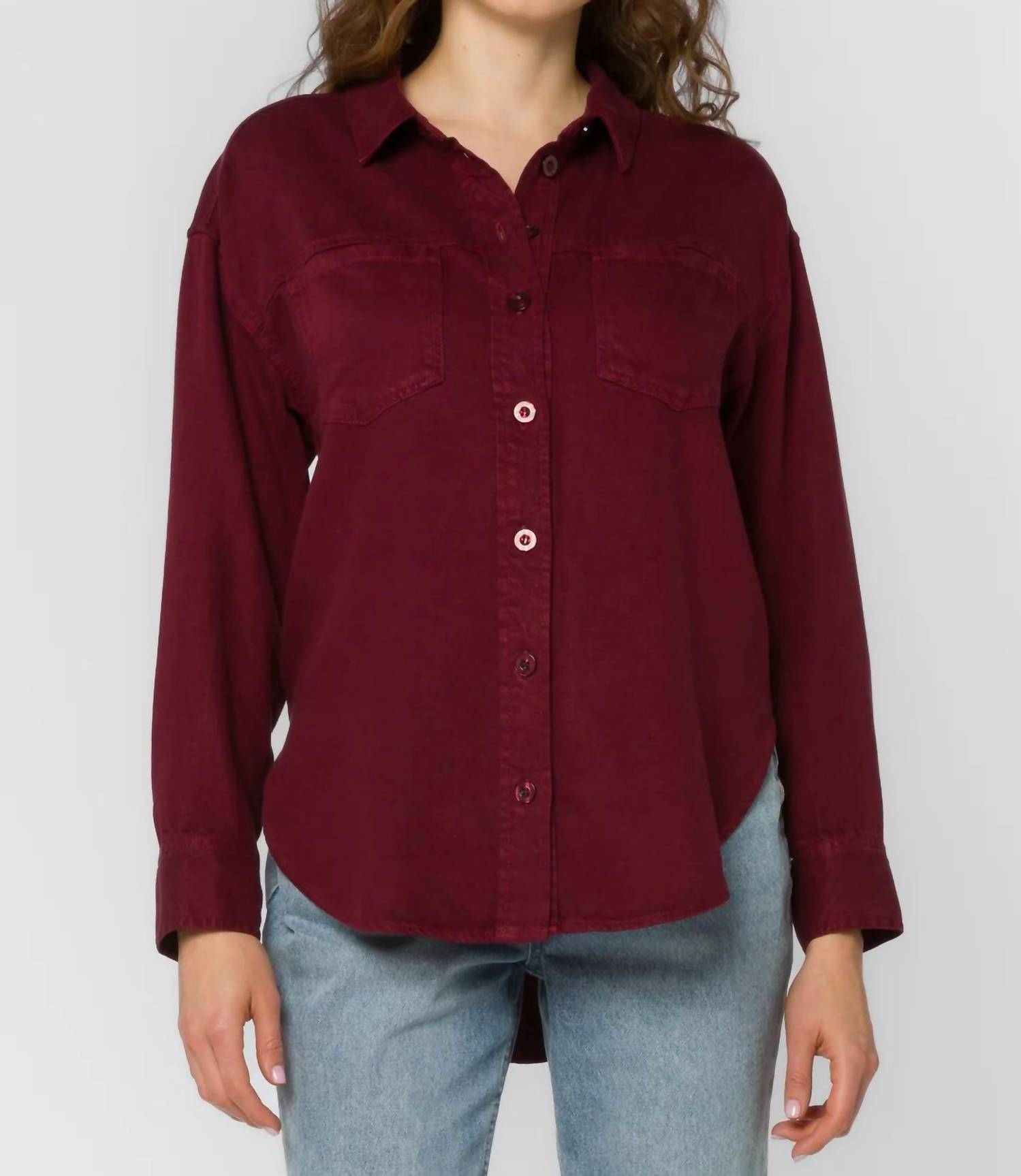 Velvet Heart Braxton Long Sleeve Button-up Shirt in burgundy - women's shirt