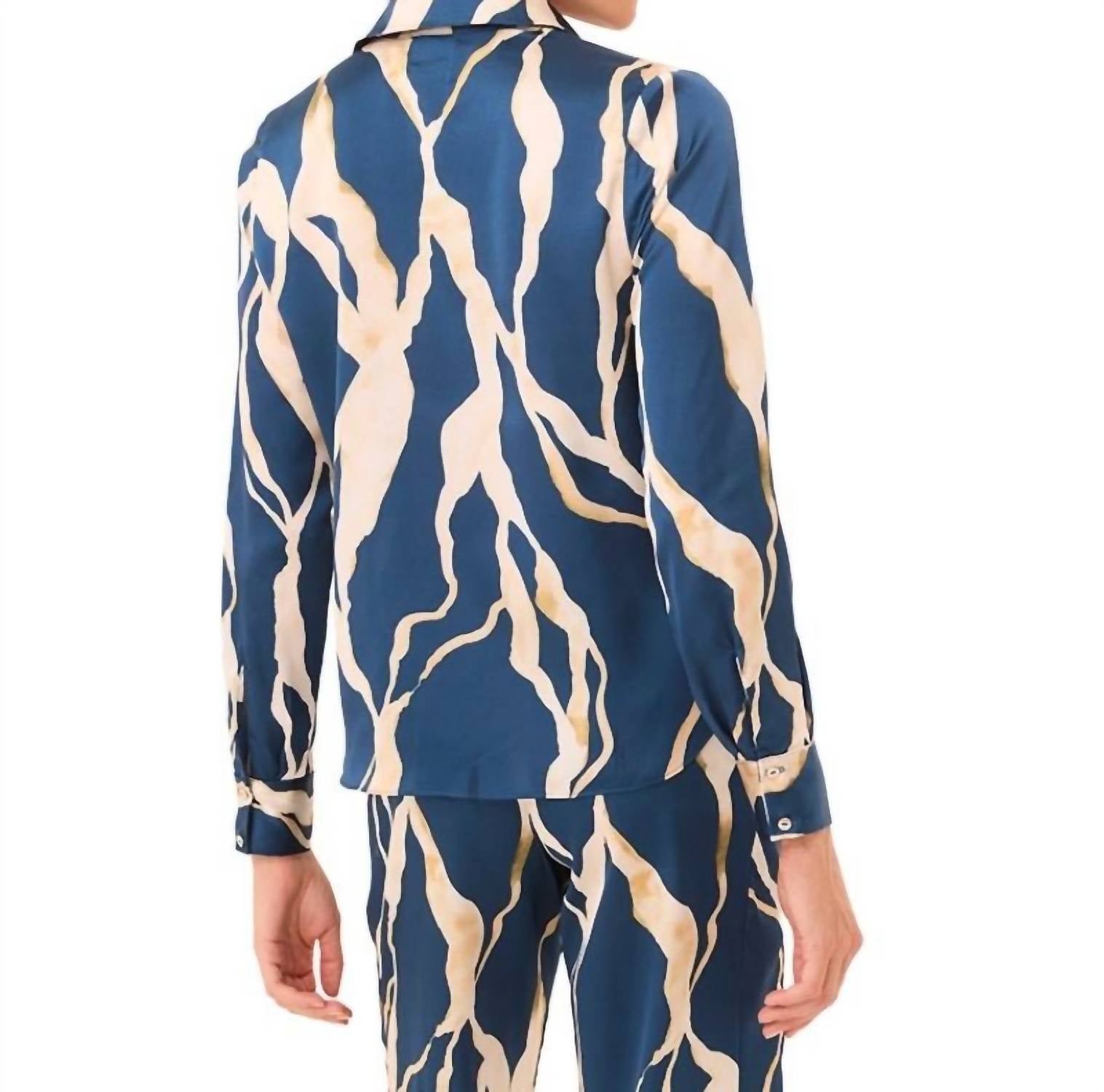 Misa Los Angeles Celine Satin Top in vertical abstract - women's shirt - detail view