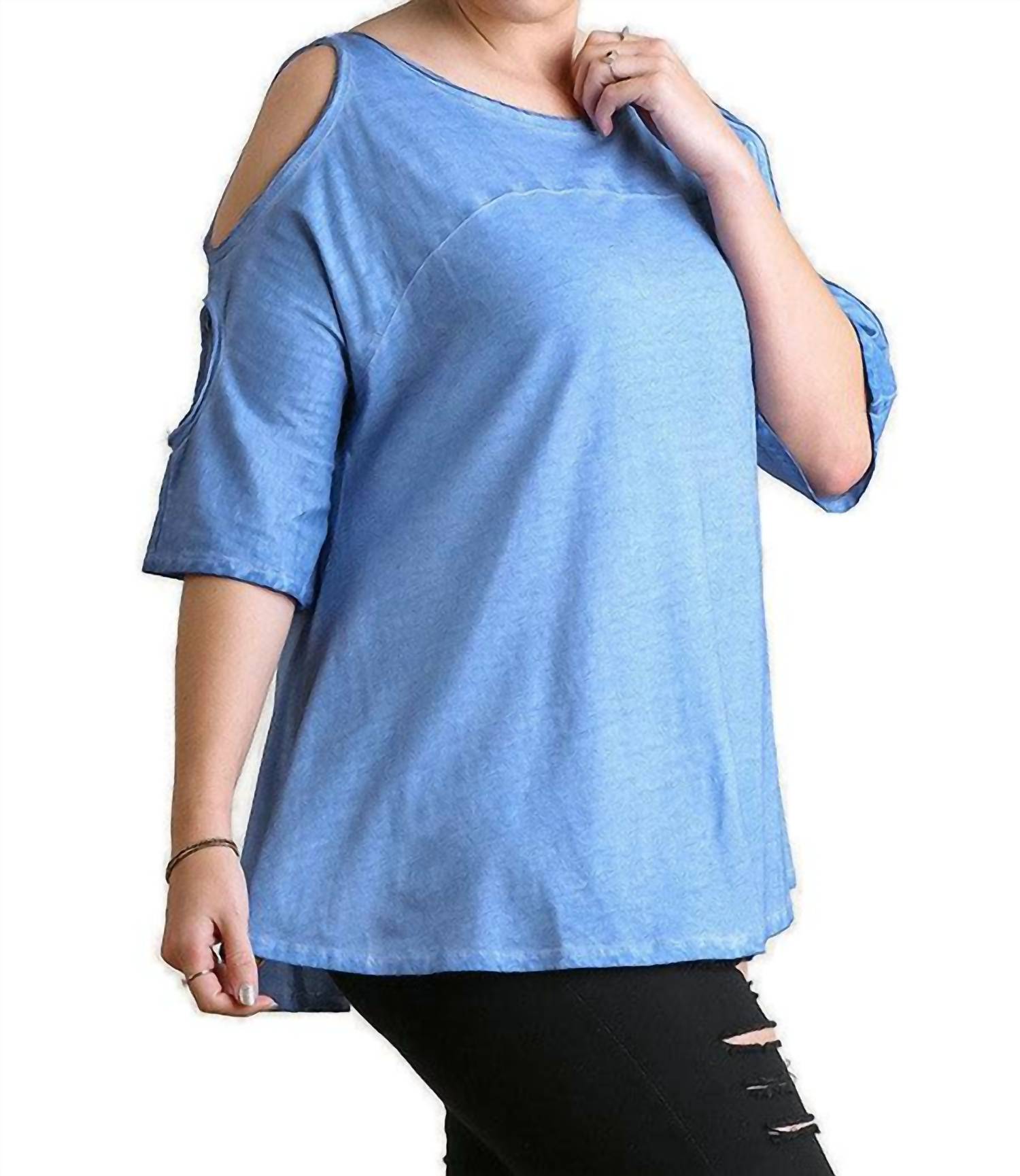 Umgee - Mineral Washed Cold Shoulder Top - Plus