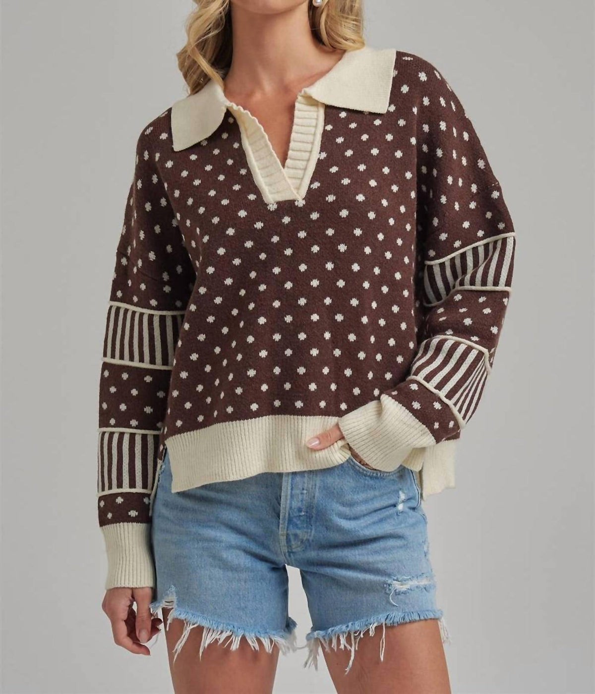 Bon - Just for Fun Polka Dot Collar Sweater