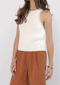 Sadie & Sage Open Work Trim Sweater Tank Top in ivory - women's tank top - detail view