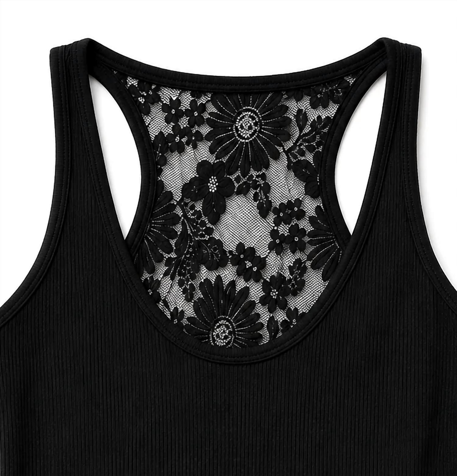 Mccolin - Women's Ribbed Lace Back Tank Top With Built-in Bra