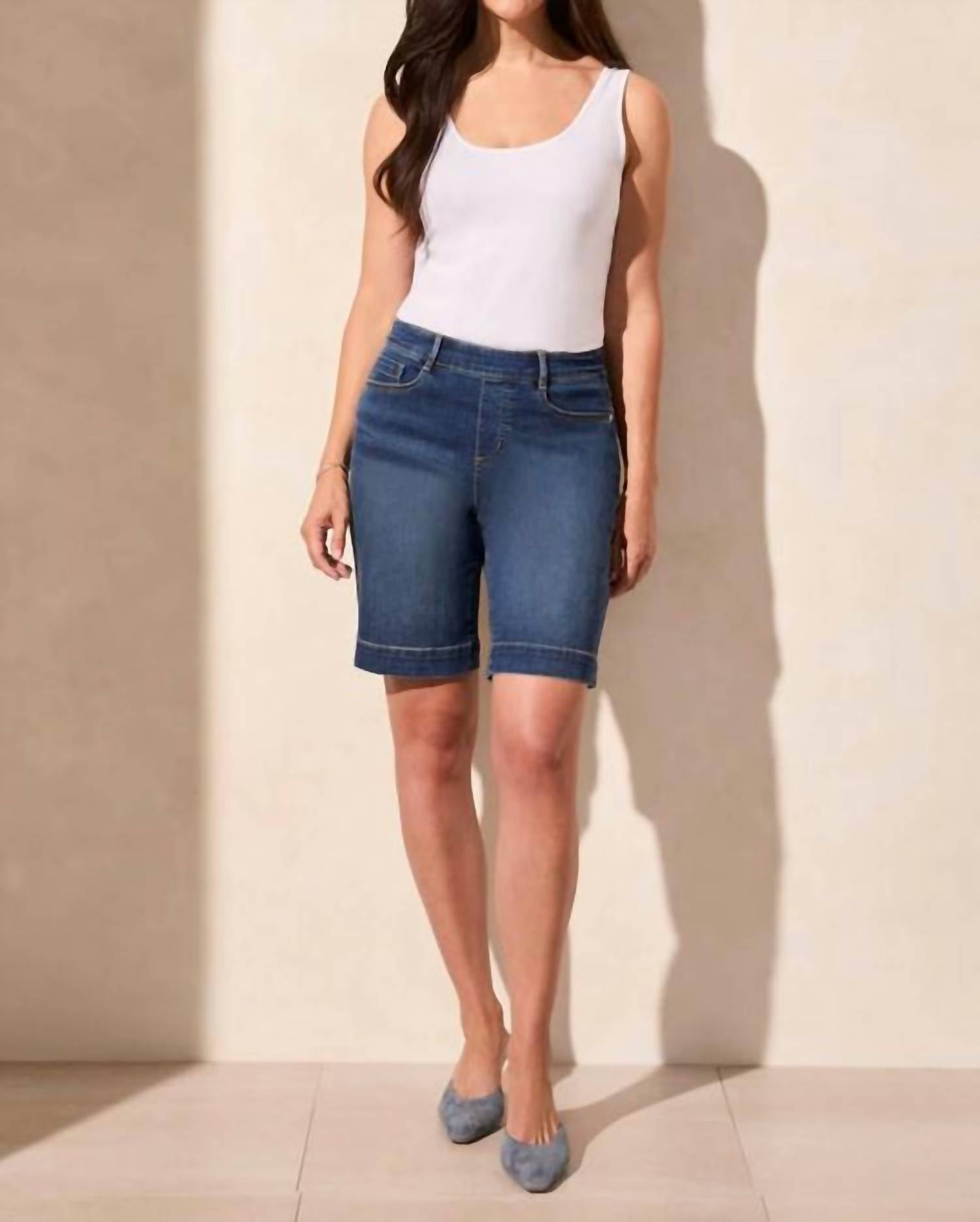 TRIBAL Audrey Pull On A-line Bermuda Short in stormyblue - women's shorts