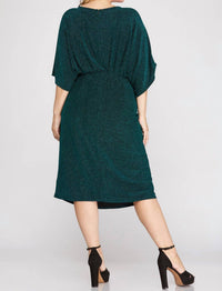She + Sky - Kimono Sleeve Lurex Stretch Midi Dress - Plus
