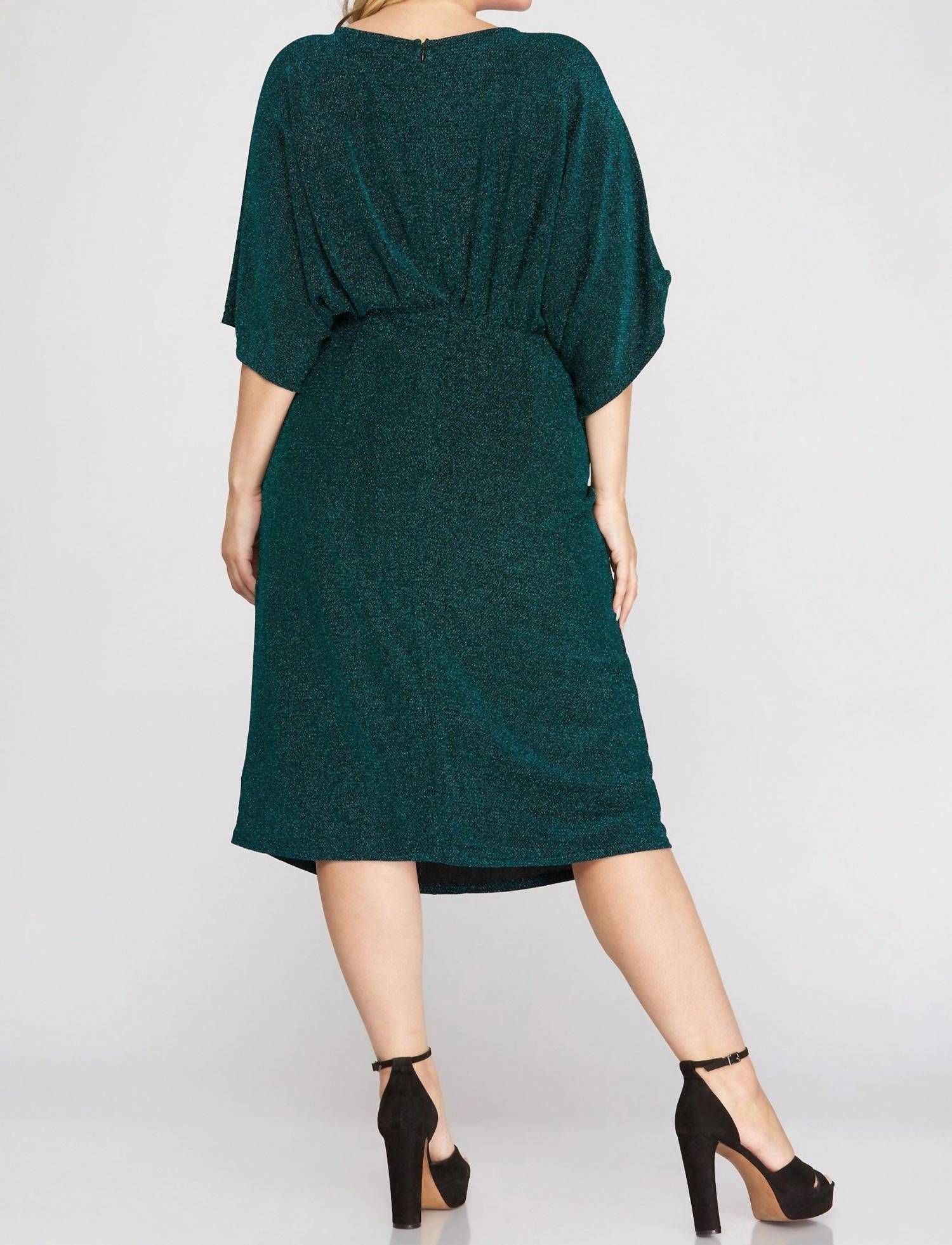 She + Sky - Kimono Sleeve Lurex Stretch Midi Dress - Plus