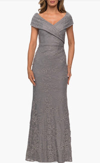 La Femme - Lace Off Shoulder Gown