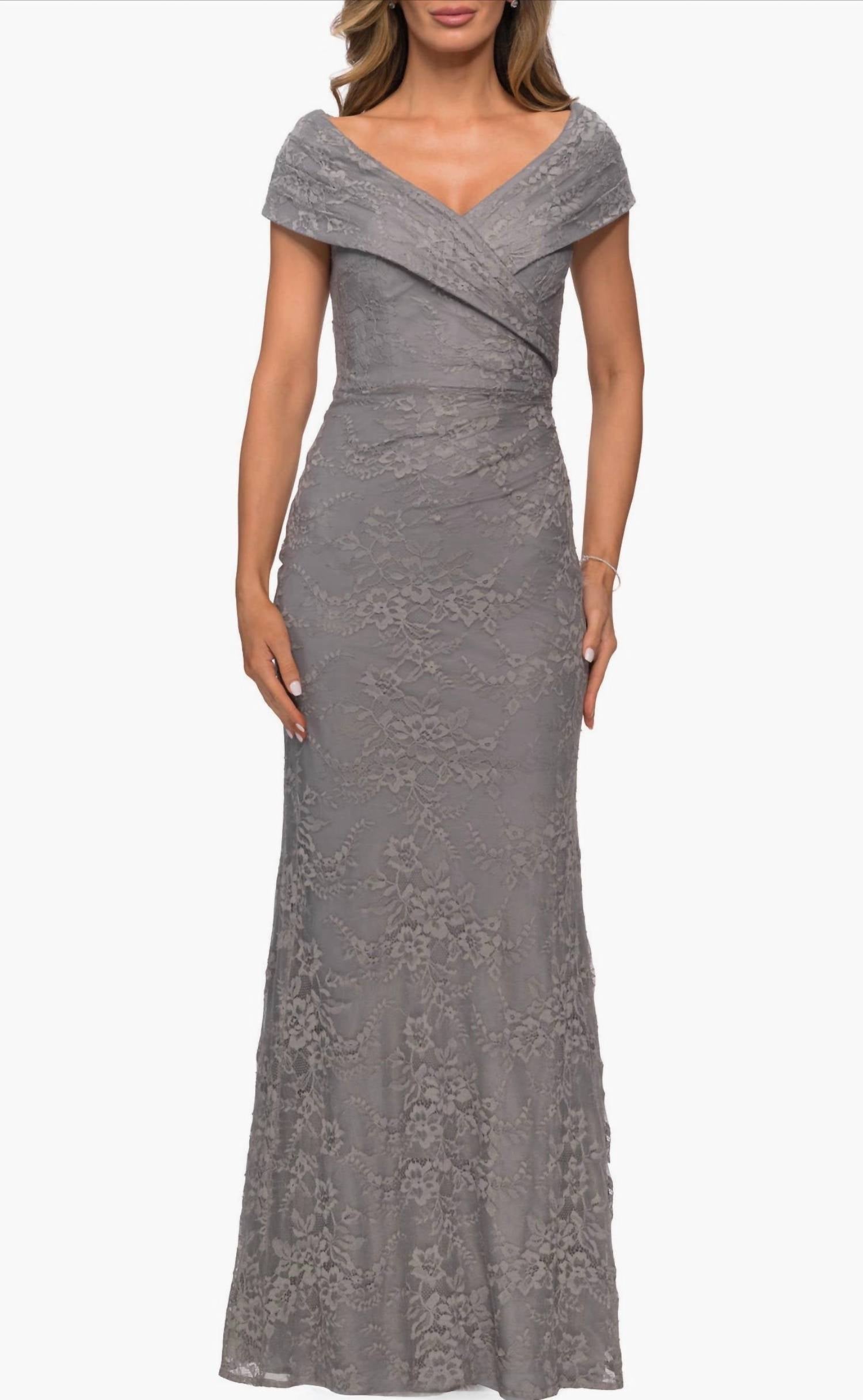 La Femme - Lace Off Shoulder Gown