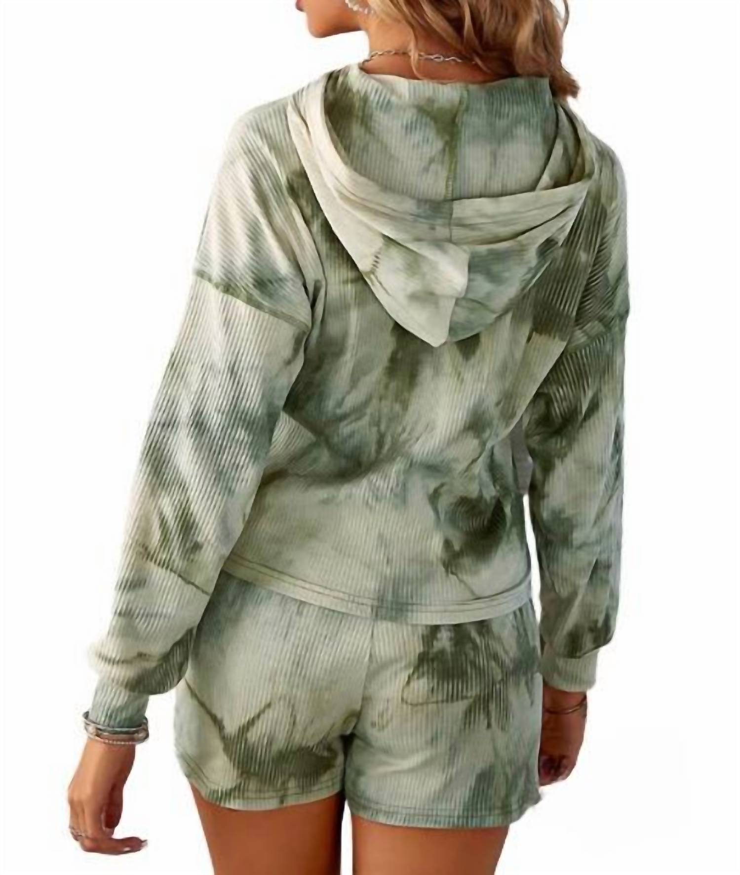 Hidden - Jessica Waffle Tie Dye Hoodie and Short Set