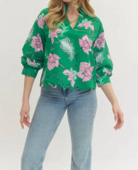 Entro - Garden Party Puff Sleeve Top