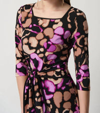 Joseph Ribkoff - Animal Print Waist-tie 3/4 Sleeve Sheath Dress