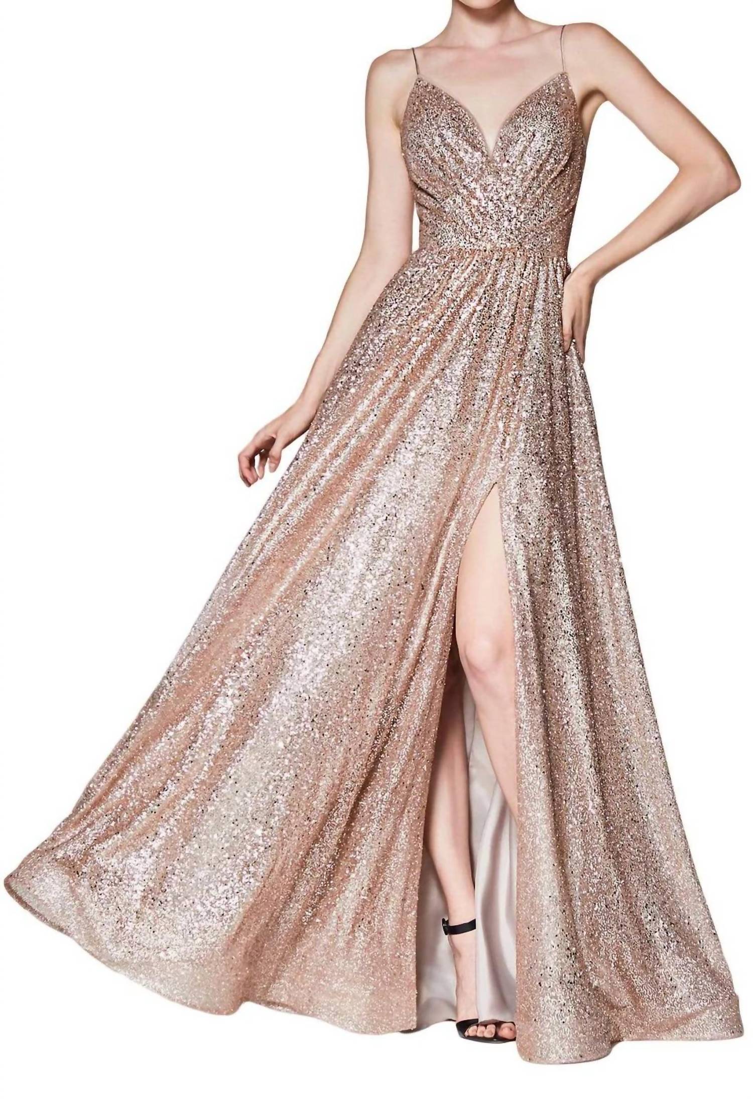 Cinderella Divine - All Over Sparkle Dress With Leg Slit