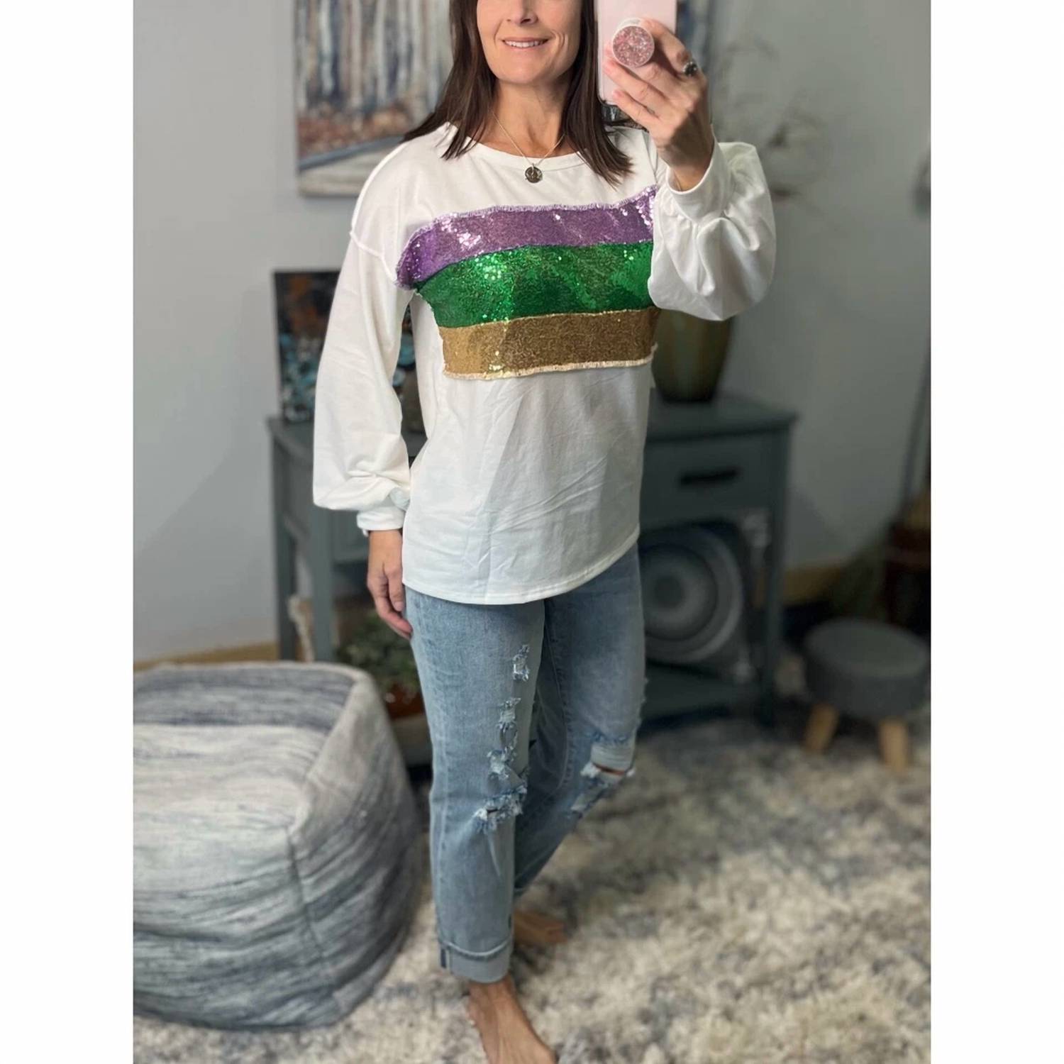 Queen Of Sparkles - Mardi Gras Long Sleeve Sweater