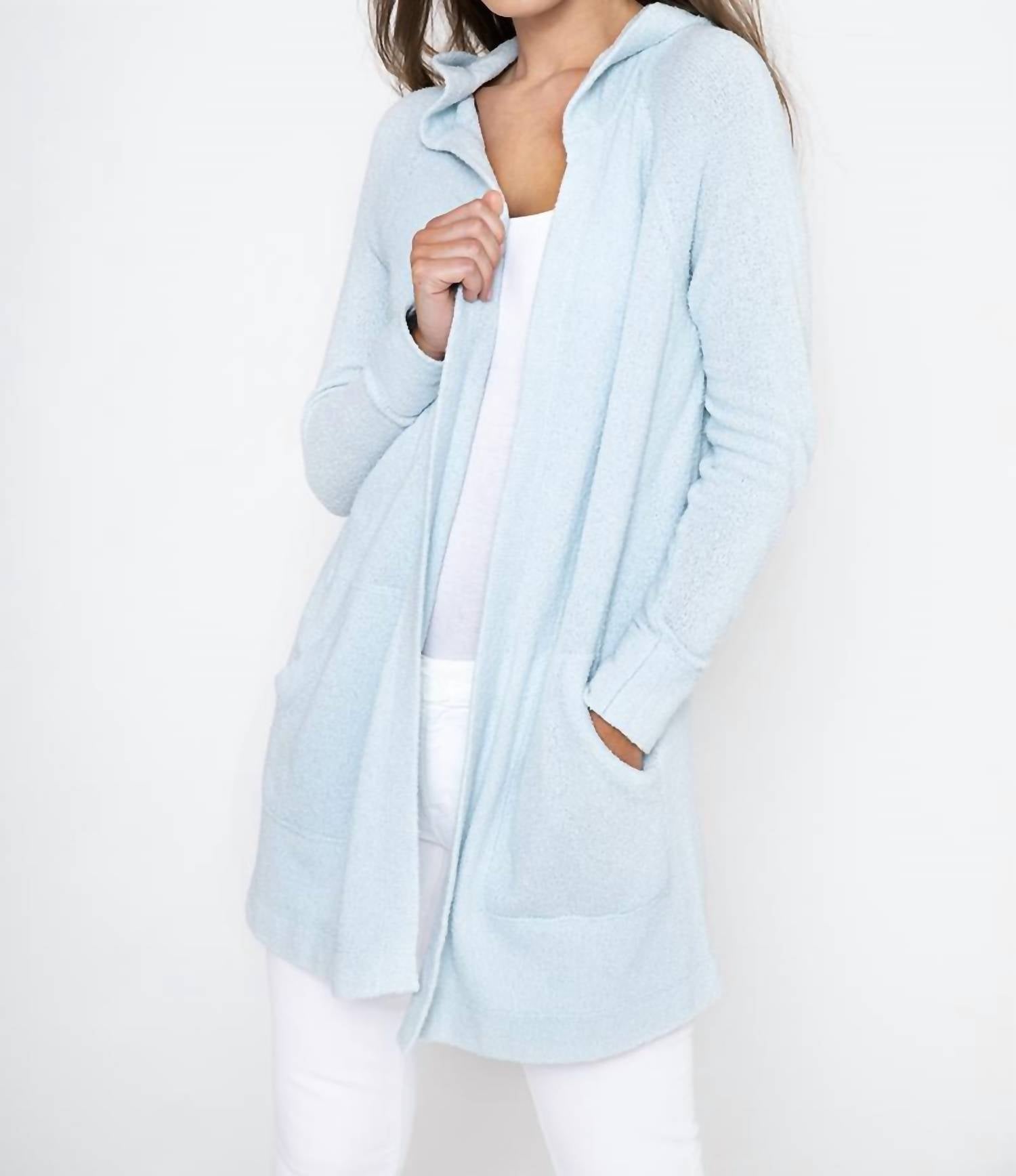 Kinross Bouclé Beach Hoodie in surf - women's top