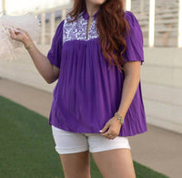 Layerz Clothing - Embroidered Ruffle Collar Top