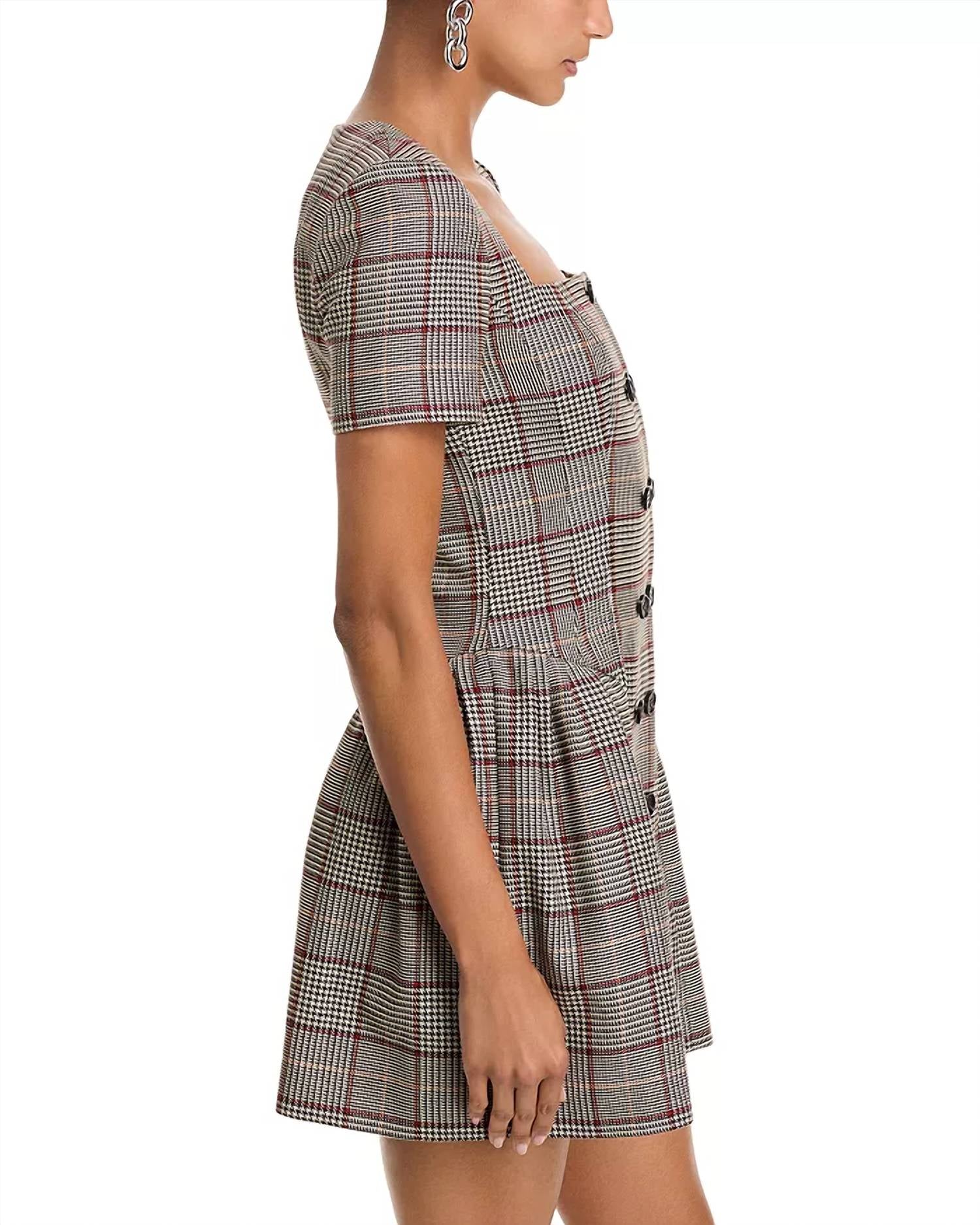 self-portrait Check Wool Mini Dress in brown - women's dress - alternate view