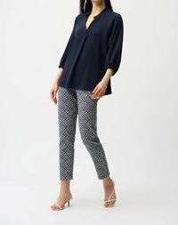 Joseph Ribkoff WOVEN TWILL TUNIC TOP in navy - women's shirt - detail view