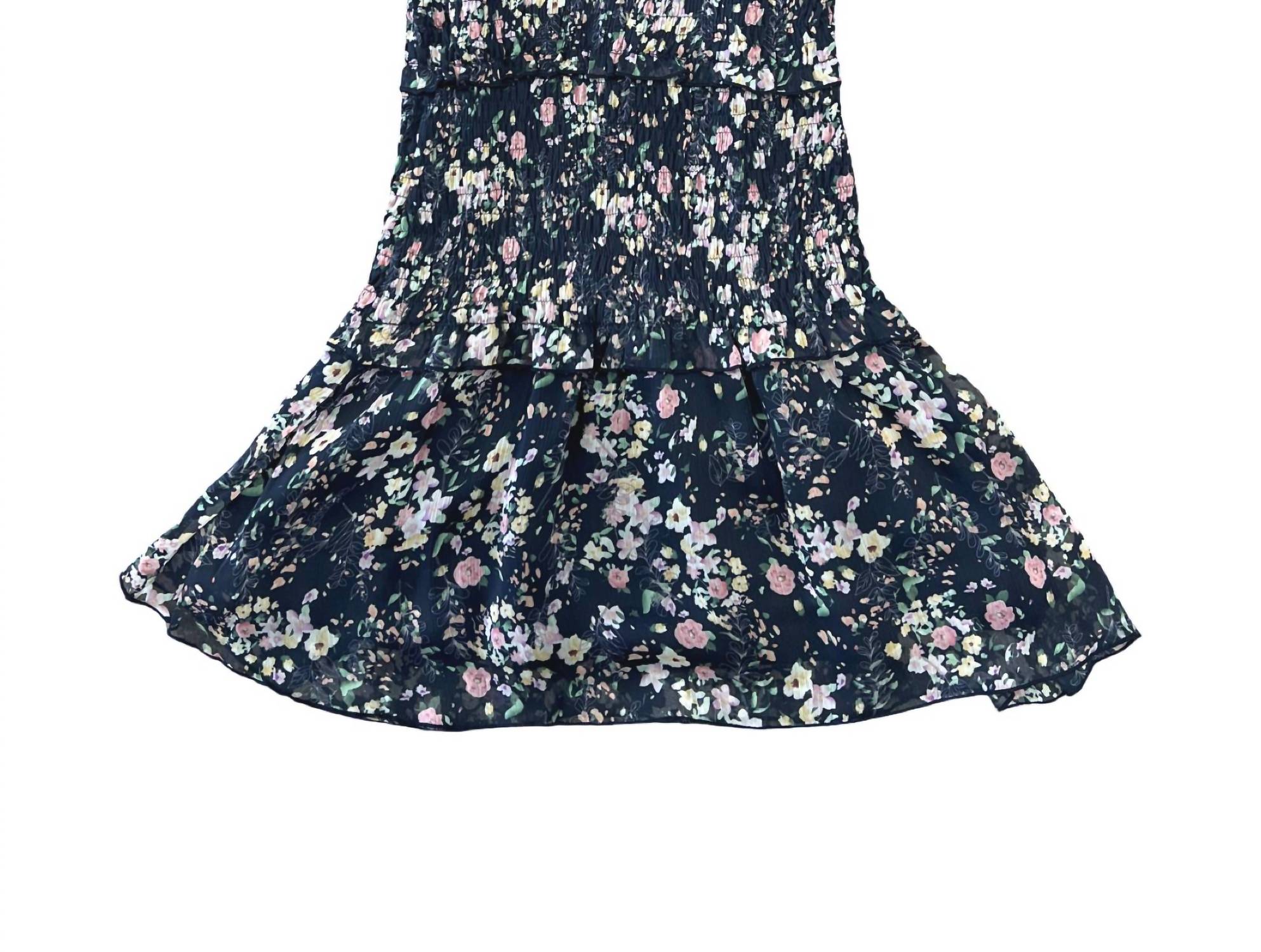 flowers by zoe Girl's Floral Chiffon Short Sleeve Dress in navy pink - kids' dress