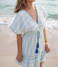 Debbie Katz Ciel V-neck Coverup in blue - women's swimwear