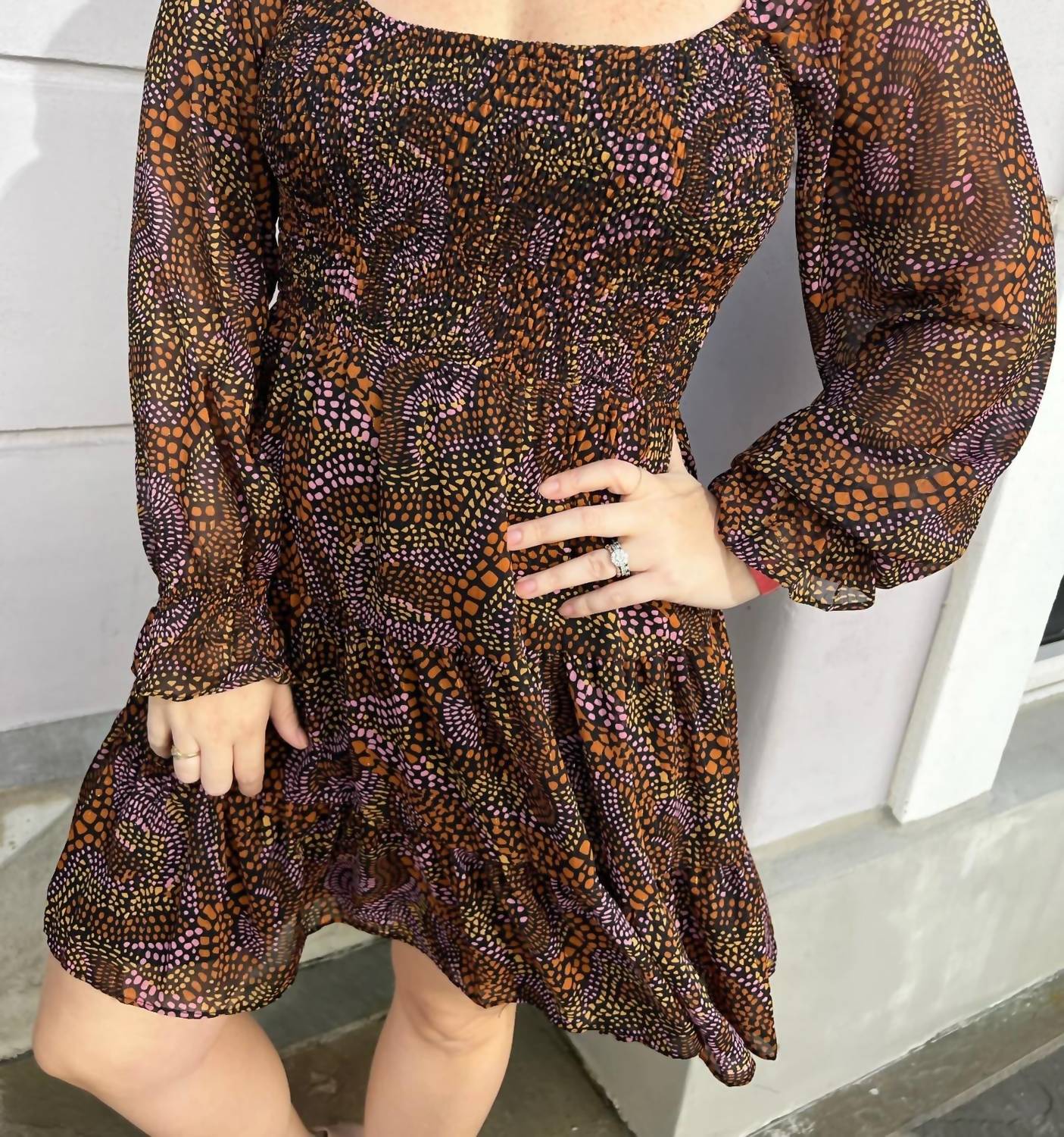 Fate - Abstract Print Smocked Bodice Dress