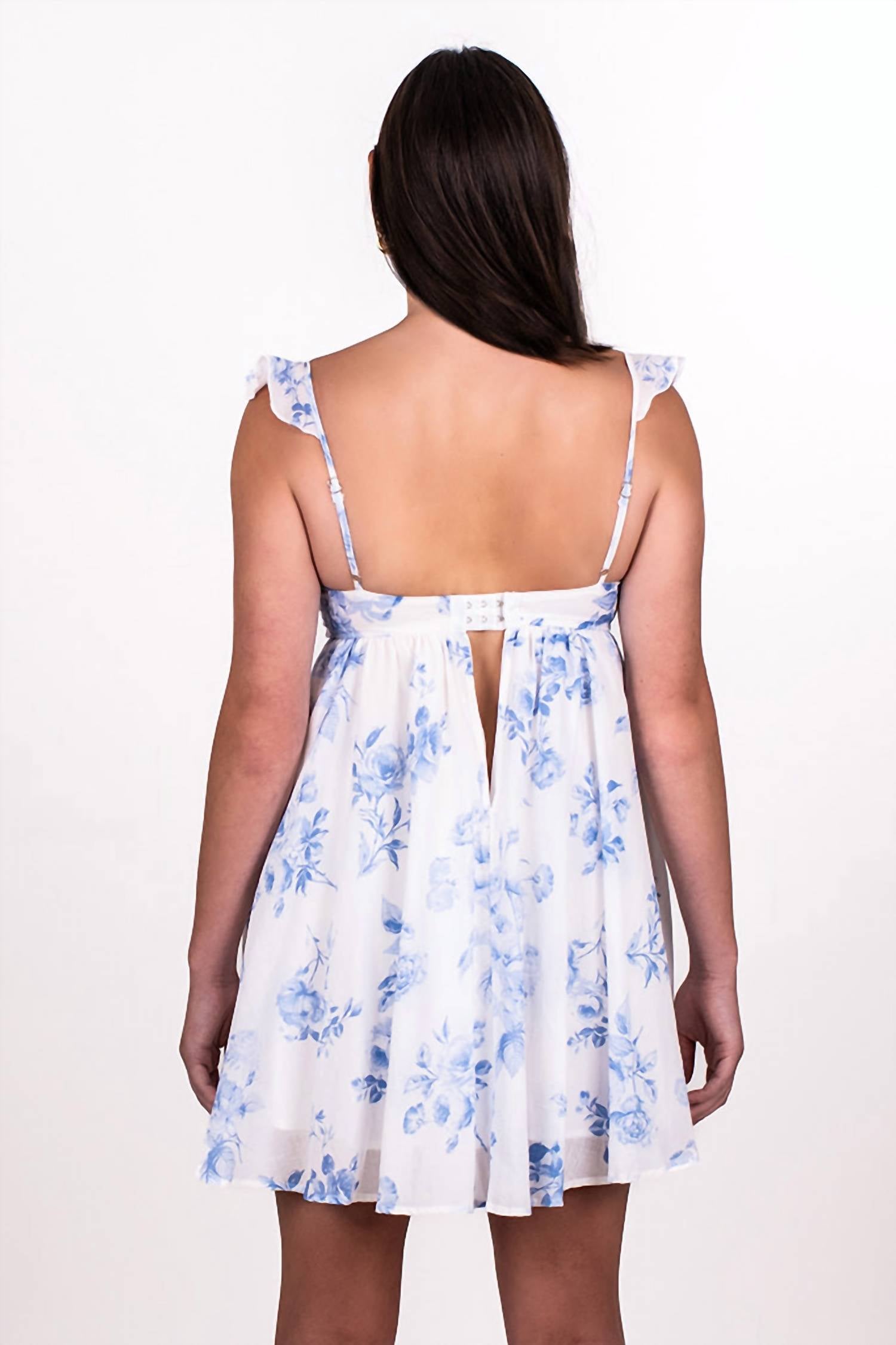 Sky to Moon Toile Floral Underwire Babydoll Dress in fade blue - women's dress - detail view