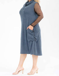 Karen T Design - Cowl Turtle Neck Pocket Midi Dress