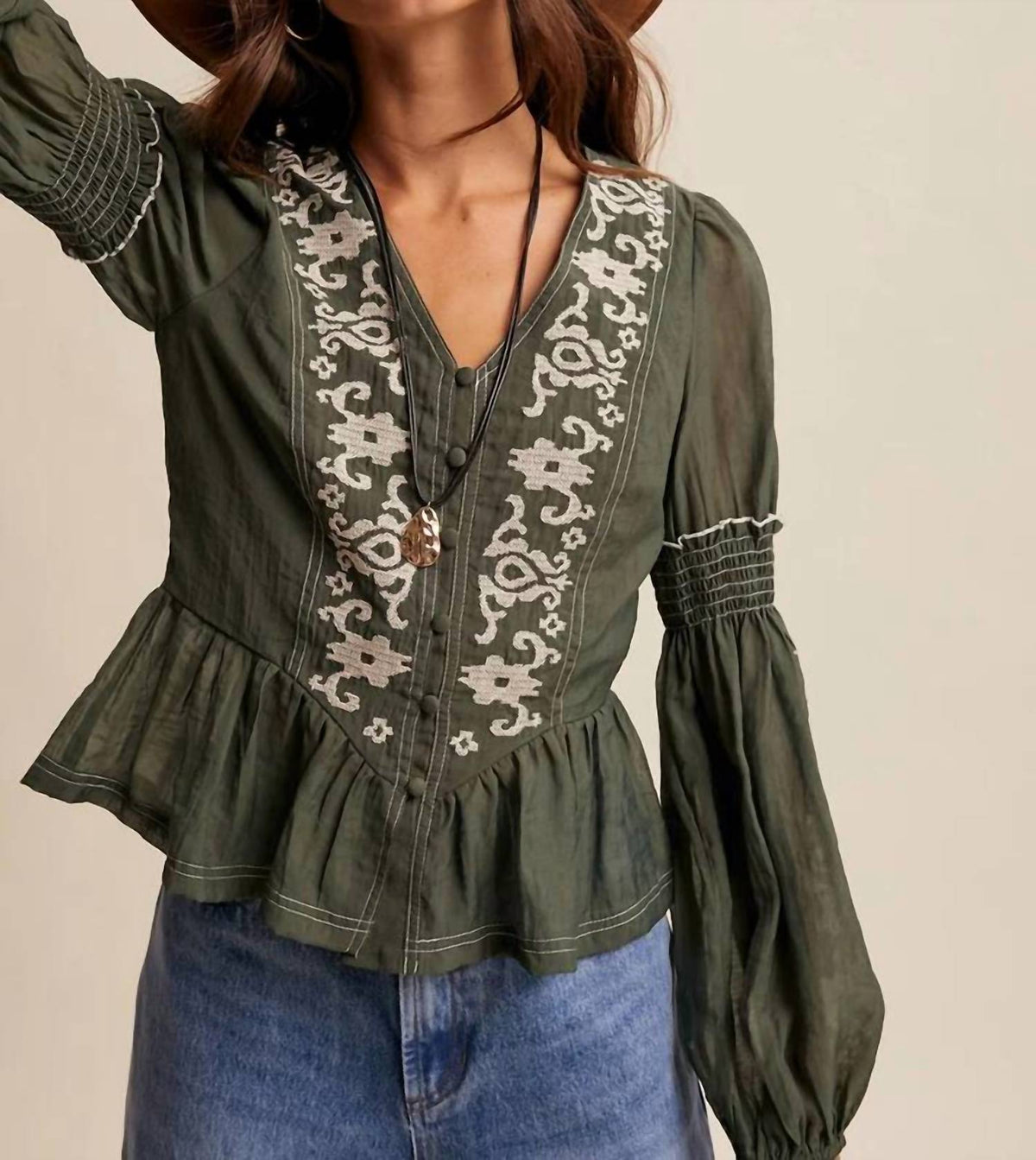 Listicle - Embroidered Peplum Blouse