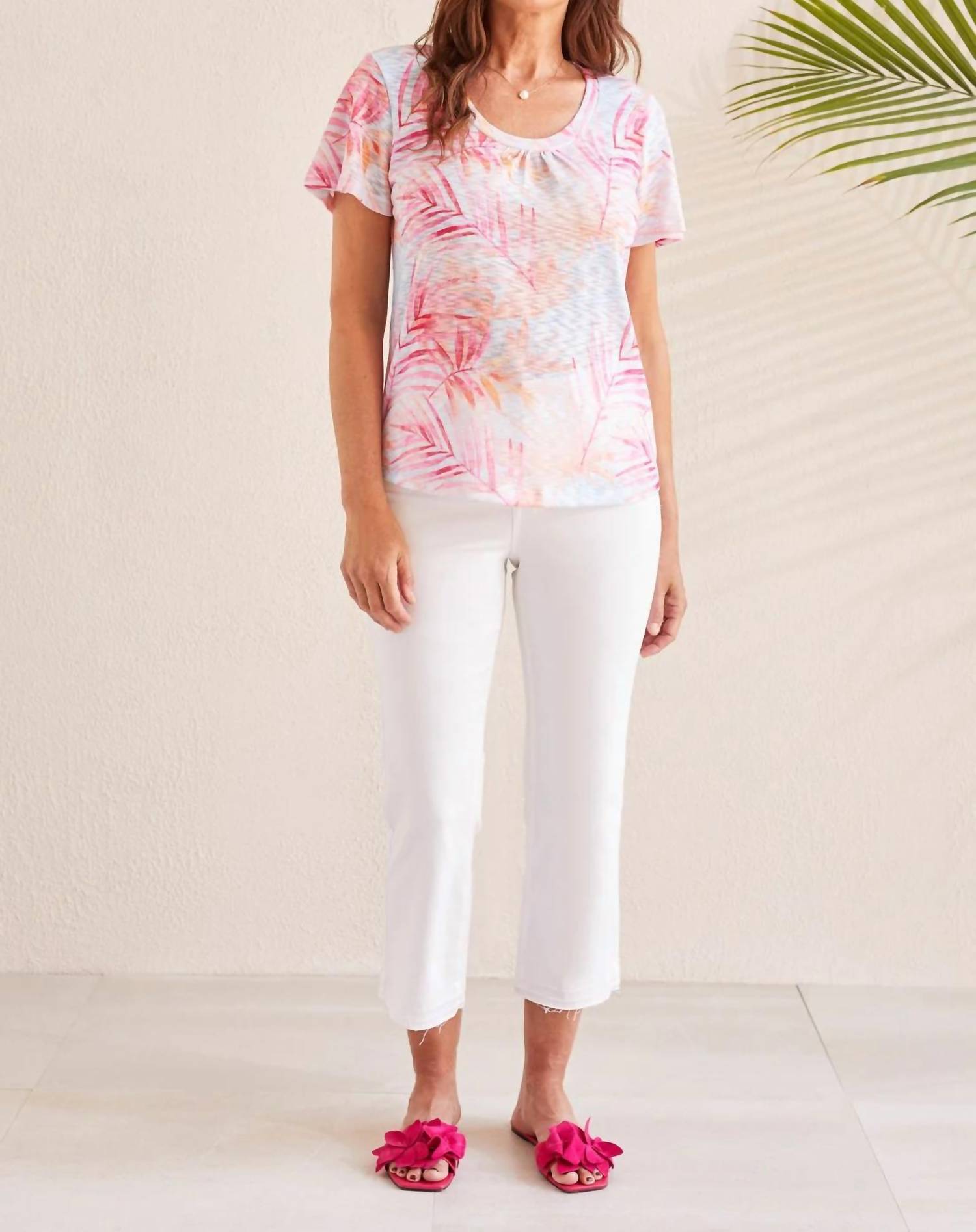 Tribal - Tropical Rasperberry Fern Short Sleeve Top