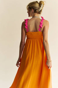 Davi & Dani - DOUBLE GAUZE TIE WAVY TRIM DETAIL MAXI DRESS