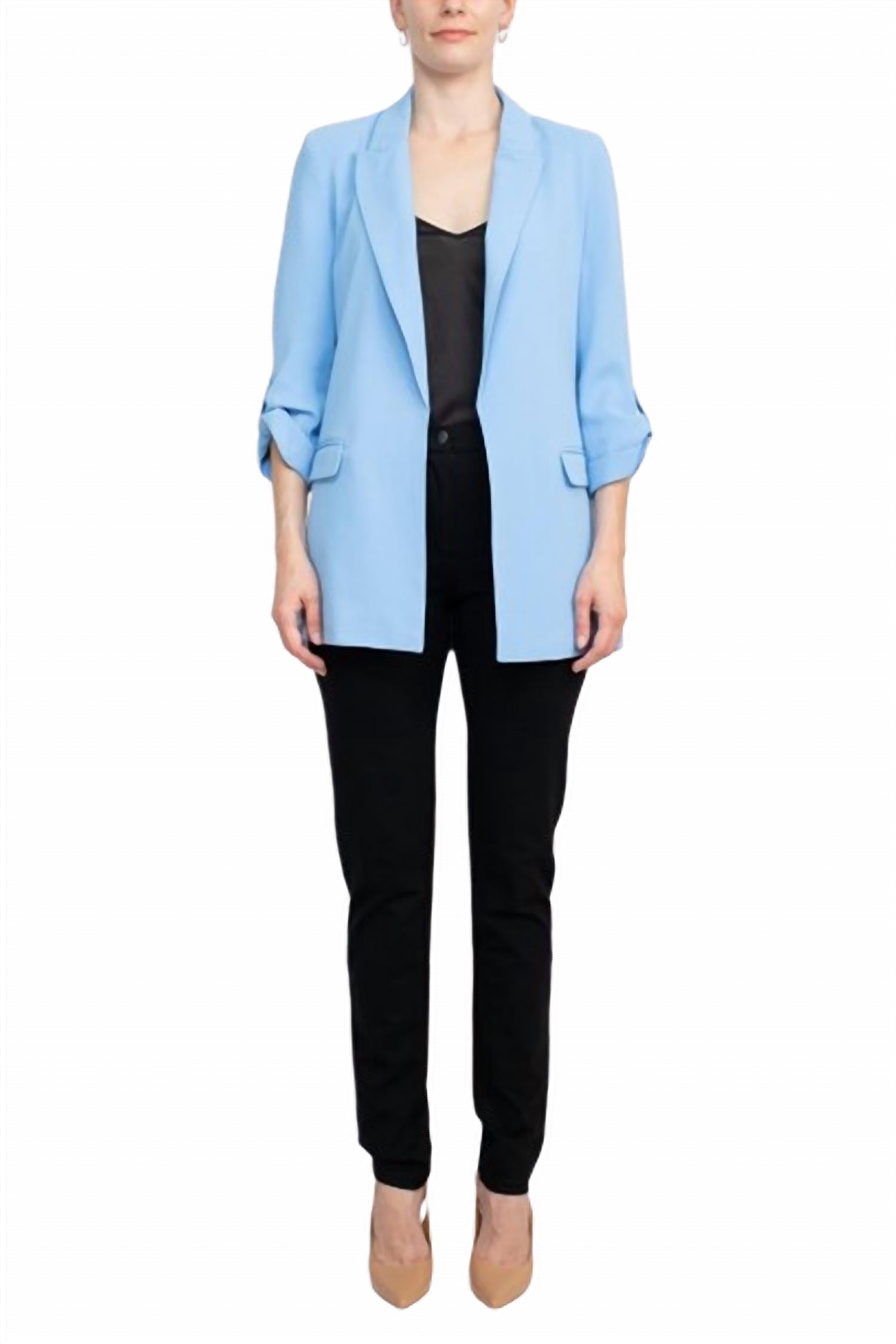 T Tahari - Lapel Collar Open Front Woven Blazer