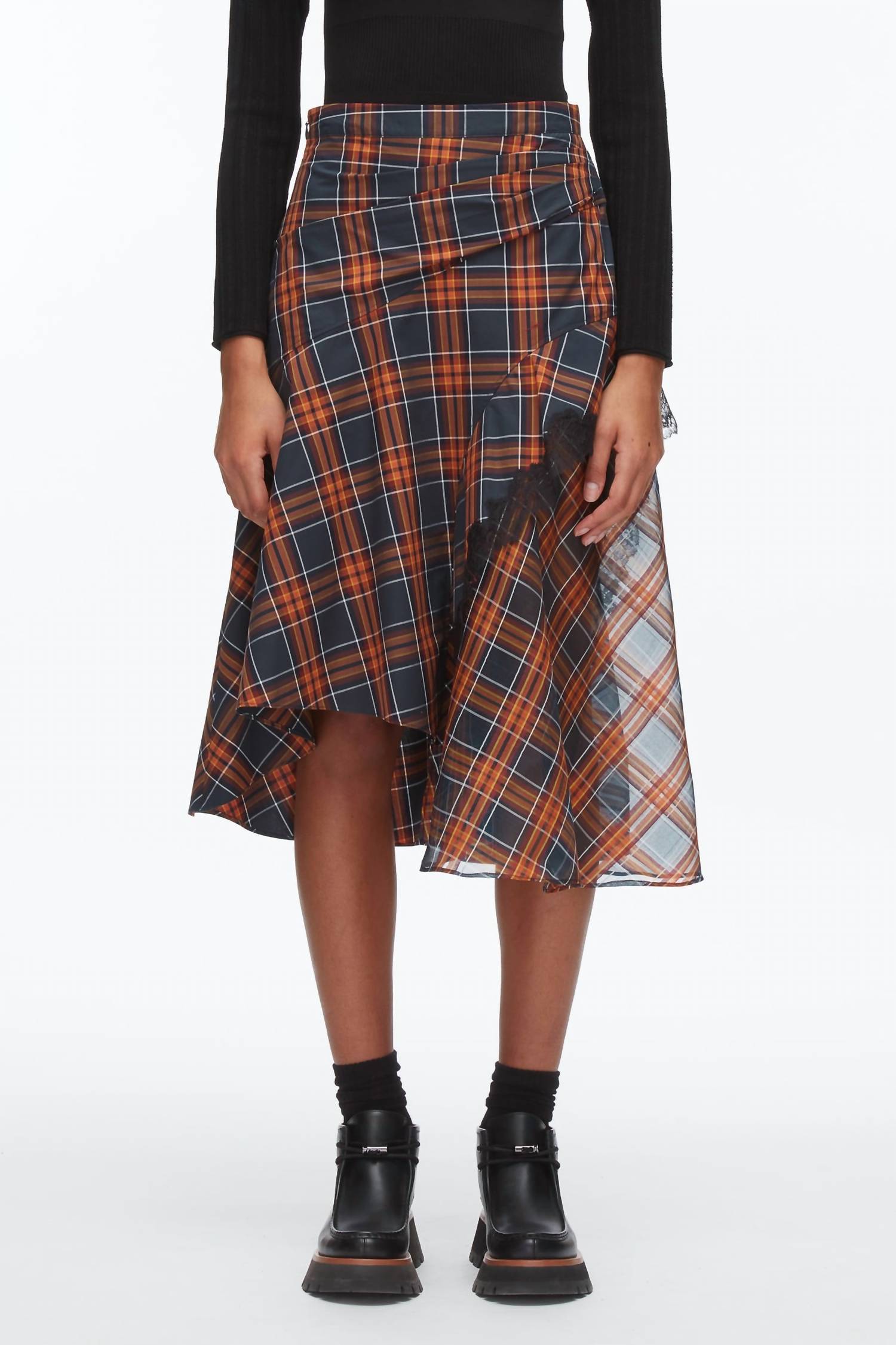 3.1 Phillip Lim - DRAPED MIDI SKIRT WITH ORGANZA COMBO