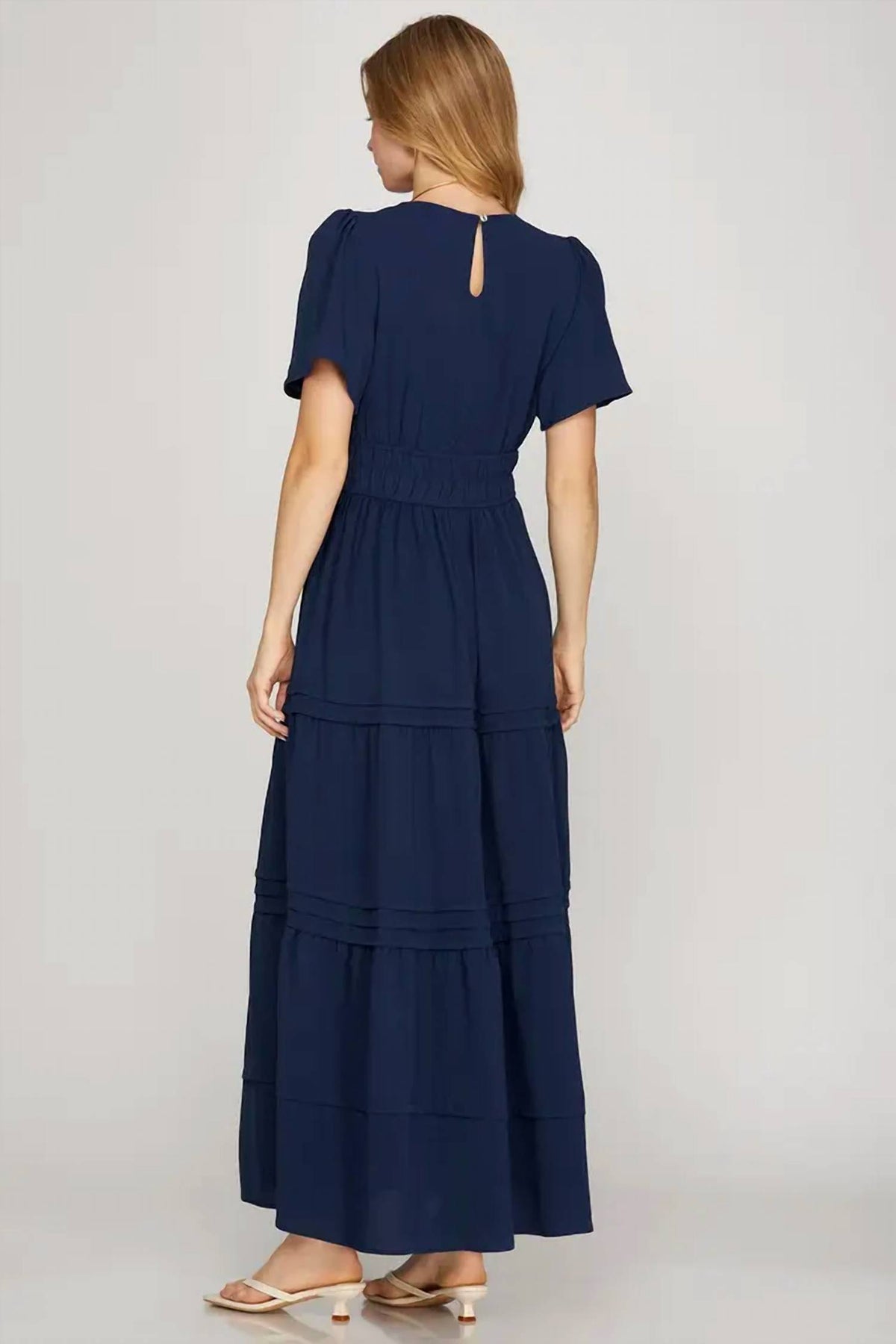 She + Sky - Short Sleeved V-neck Midi Dress