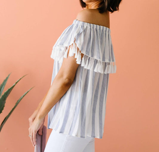 Stripes N Tassels Off Shoulder Blouse