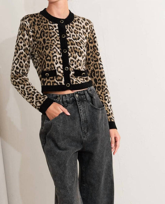Flying Tomato - Kristen Animal Print Knit Cardigan