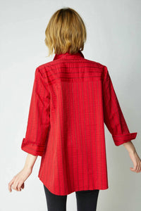 habitat East Side Stripes Hidden Placket Shirt in ruby 1 - women's blouse - detail view